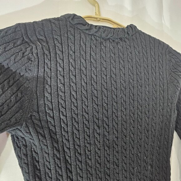 Eddie Bauer Sweater Womens M Black V Neck Cable Knit Long Sleeve Pullover Top - Picture 9 of 10